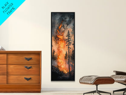 Fiery Forest Flames Canvas Print – Dark Moody Art, Forest Fire Scene, Dramatic Wall Art, Wabi Sabi Wall Art, Above Bed Decor, Rustic Wall Art