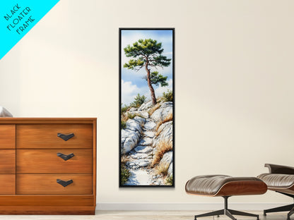 Rocky Mountain Pine Tree Painting - Framed Canvas Print Highlighting Serene Alpine Path for Rustic Wall Decor
