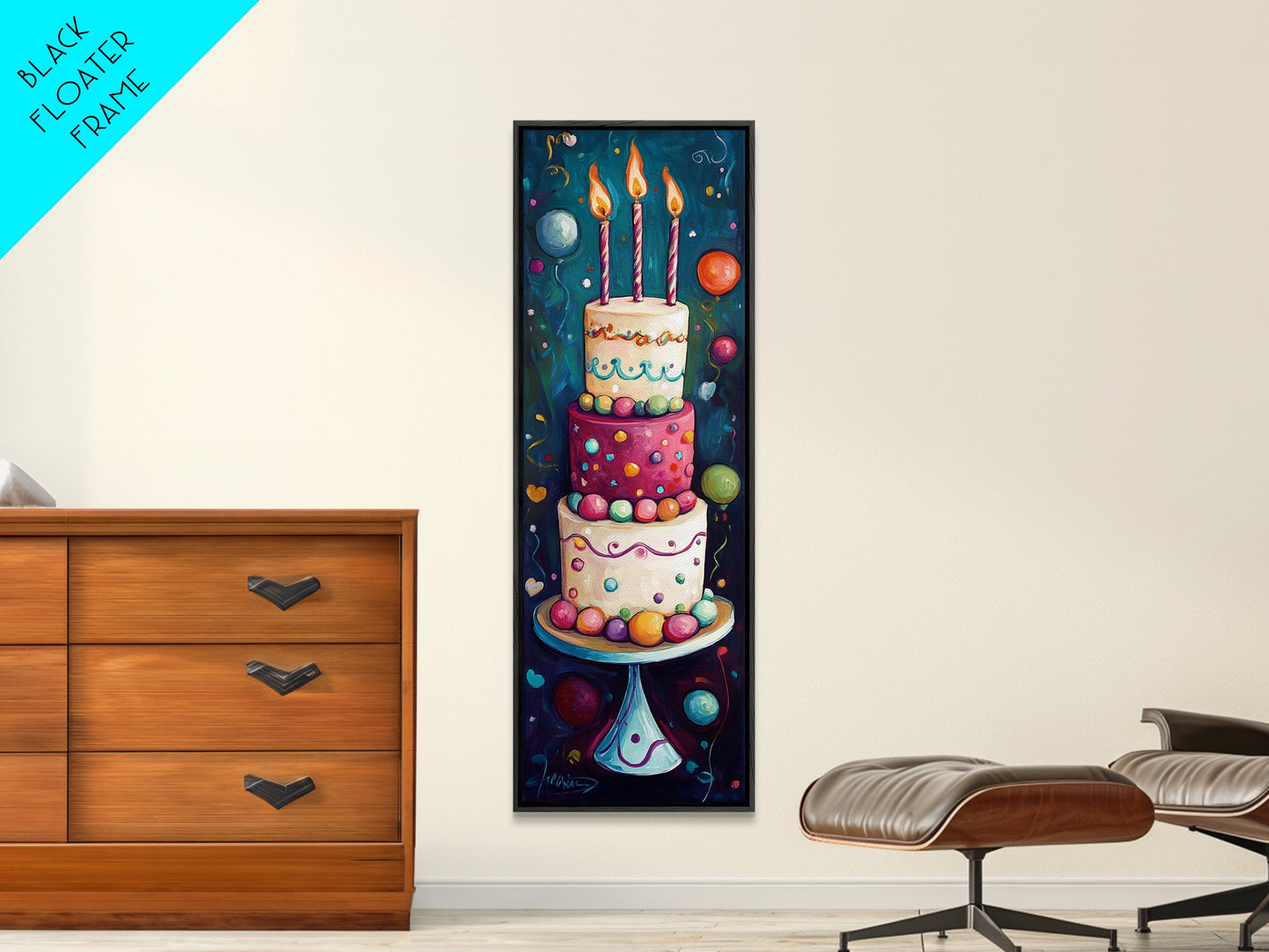 Cute Painting Print of a Birthday Cake - Framed Canvas - Preppy Dorm Room Decor - Wedding Decor - Birthday Cake Wall Art - Kitchen Decor