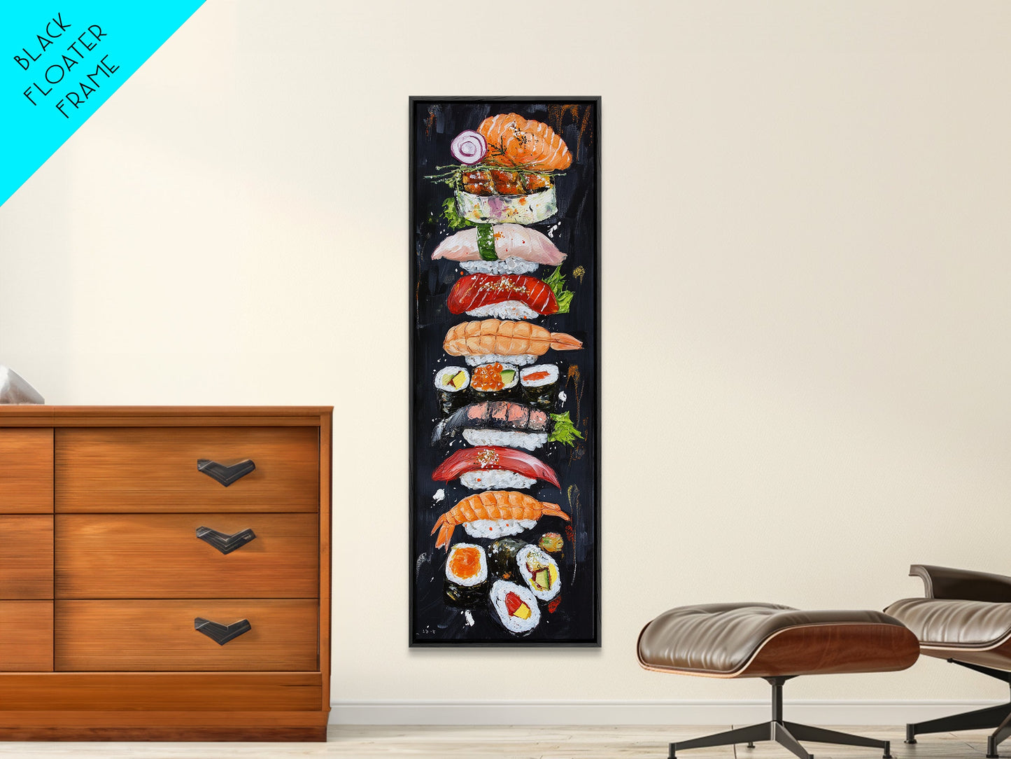 Funky Kitchen Wall Art Sushi Painting Print Framed Canvas | Sushi Decor | Kitchen Painting Decor | Kitsch Decor | Eclectic Wall Art