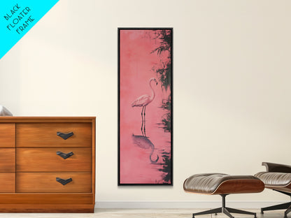 Reflections of a Pink Flamingo, Framed Canvas Print, Vaporwave Wall Art, Coastal Decor, Living Room Accent Piece, Pink Flamingo Art