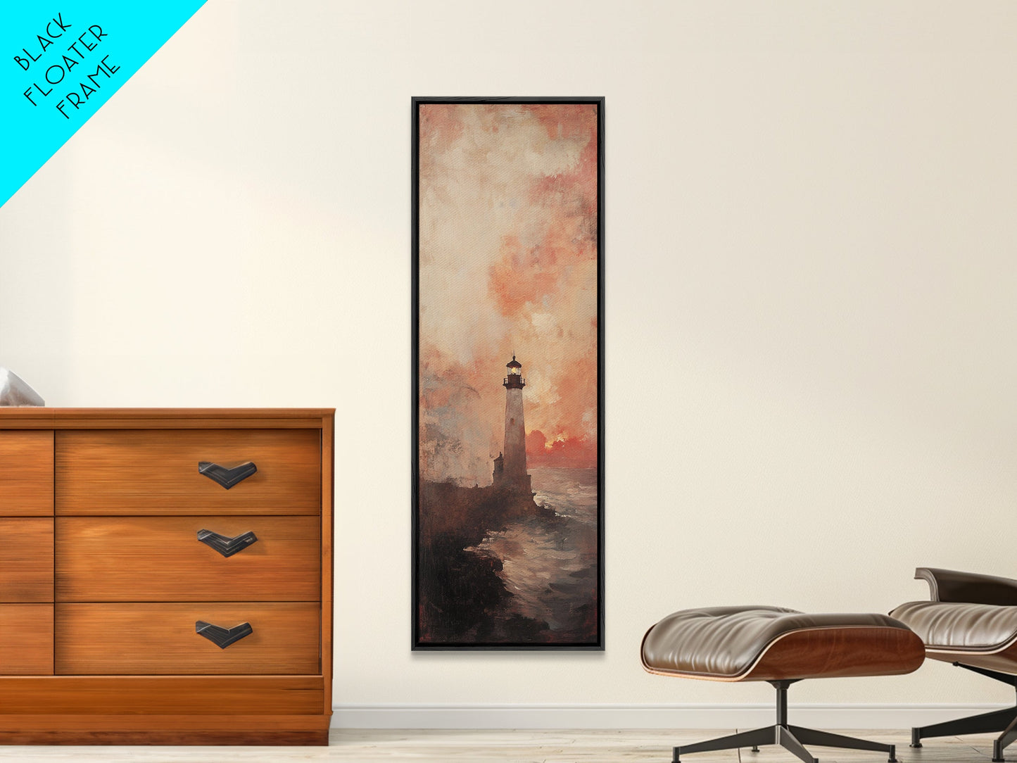 Lighthouse Wall Art Framed Canvas Print - Sunset Wall Art - Coastal Decor - Nautical Decor