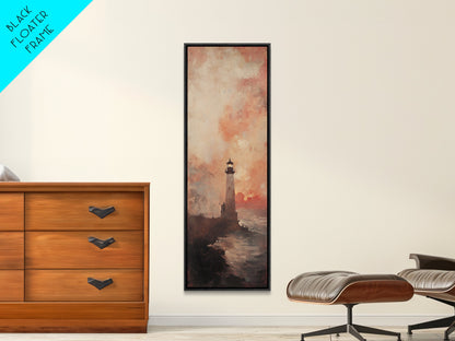 Lighthouse Wall Art Framed Canvas Print - Sunset Wall Art - Coastal Decor - Nautical Decor