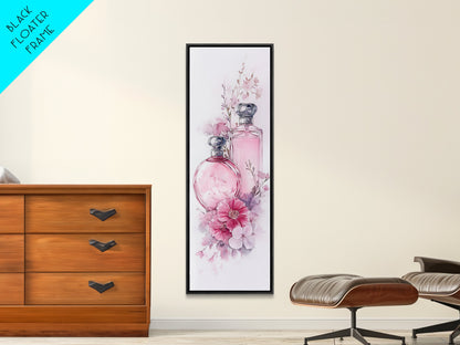 Perfume Bottle Art Framed Canvas Print Light Pink Wall Art Botanical Prints Bedroom Art Minimalist Decor Living Room Gift Idea