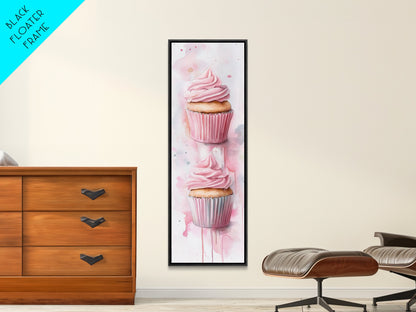 Cupcake Watercolor Canvas Print Food Review Kitchen Art Whimsical Art Rustic Decor Light Pink Wall Art Vertical Gift Idea Above Sofa