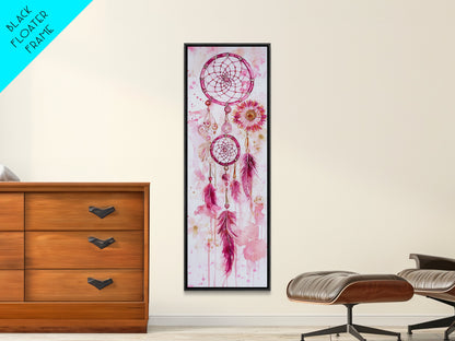 Dreamcatcher Boho Art Framed Canvas Print | Rustic Bedroom Decor | Tall Narrow Wall Art | Southwest Zen Painting | Gift Idea
