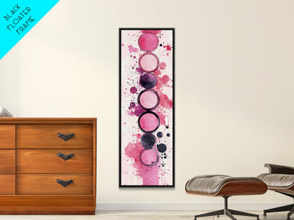 Makeup Palette Canvas Print, modern pink abstract art with splatter design, bold vertical wall art, unique wabi sabi minimalist print.