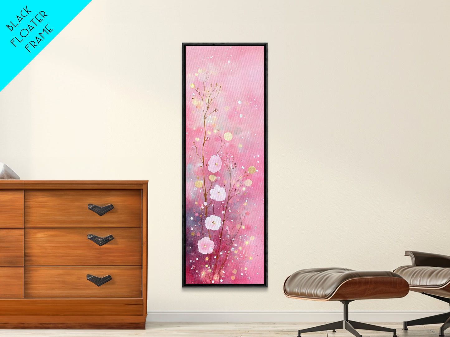 Ethereal Wildflower Painting Framed Canvas Print Featuring Dreamy Pink Abstract Art Perfect Living Room and Boho Aesthetic Spaces