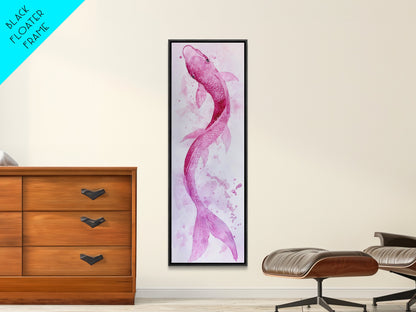 Koi Fish Canvas Print - Pink Whimsical Art, Minimalist Japanese Fish Painting, Skinny Wall Art, Peaceful Above Sofa Artwork