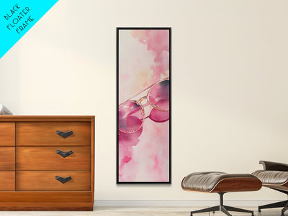 Retro Sunglasses Framed Canvas Print Pink Wall Art Light Pink Wall Art Dorm Decor Minimalist Art Above Couch Art Gift Idea