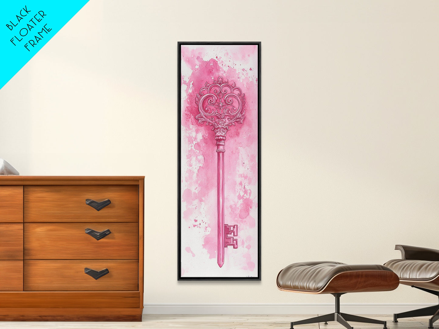 Intricate Key Art Framed Canvas Print Light Pink Wall Art Rustic Decor Minimalist Art Tall Skinny Art Above Couch Art Gift Idea