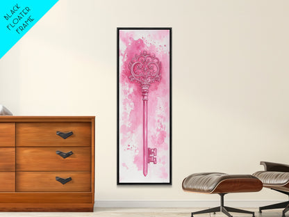 Intricate Key Art Framed Canvas Print Light Pink Wall Art Rustic Decor Minimalist Art Tall Skinny Art Above Couch Art Gift Idea