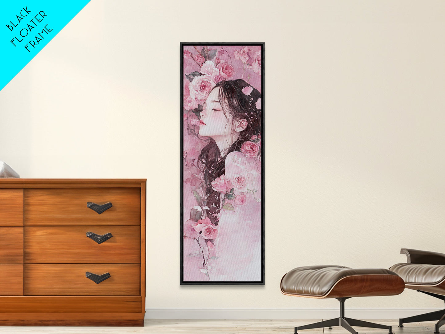 Romantic Rose Girl Painting Framed Canvas Print Pink Wall Art Bedroom Decor Feminine Rose Painting Above Bed Artwork Gift Idea