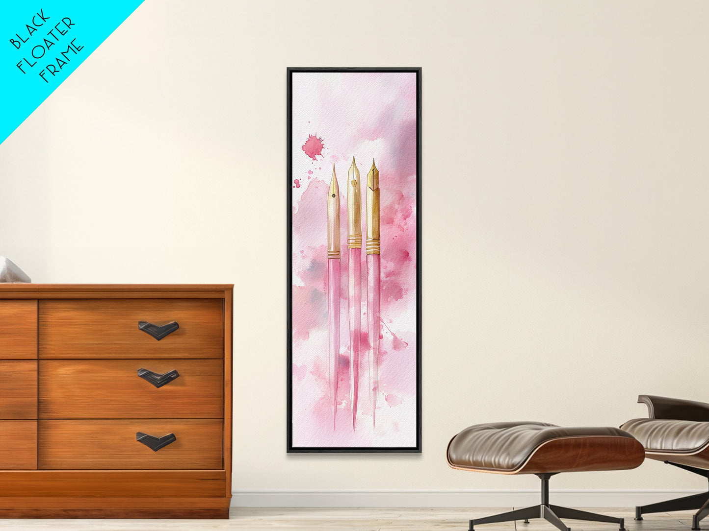 Pink Fountain Pens Canvas Print Whimsical Art Writer’s Gift Minimalist Art Living Room Decor Unique Office Wall Art Illustration
