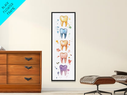 Artistic Dental Canvas Print Featuring Colorful Watercolor Teeth, Whimsical Dental Office Wall Art, Gift Idea for Dentists