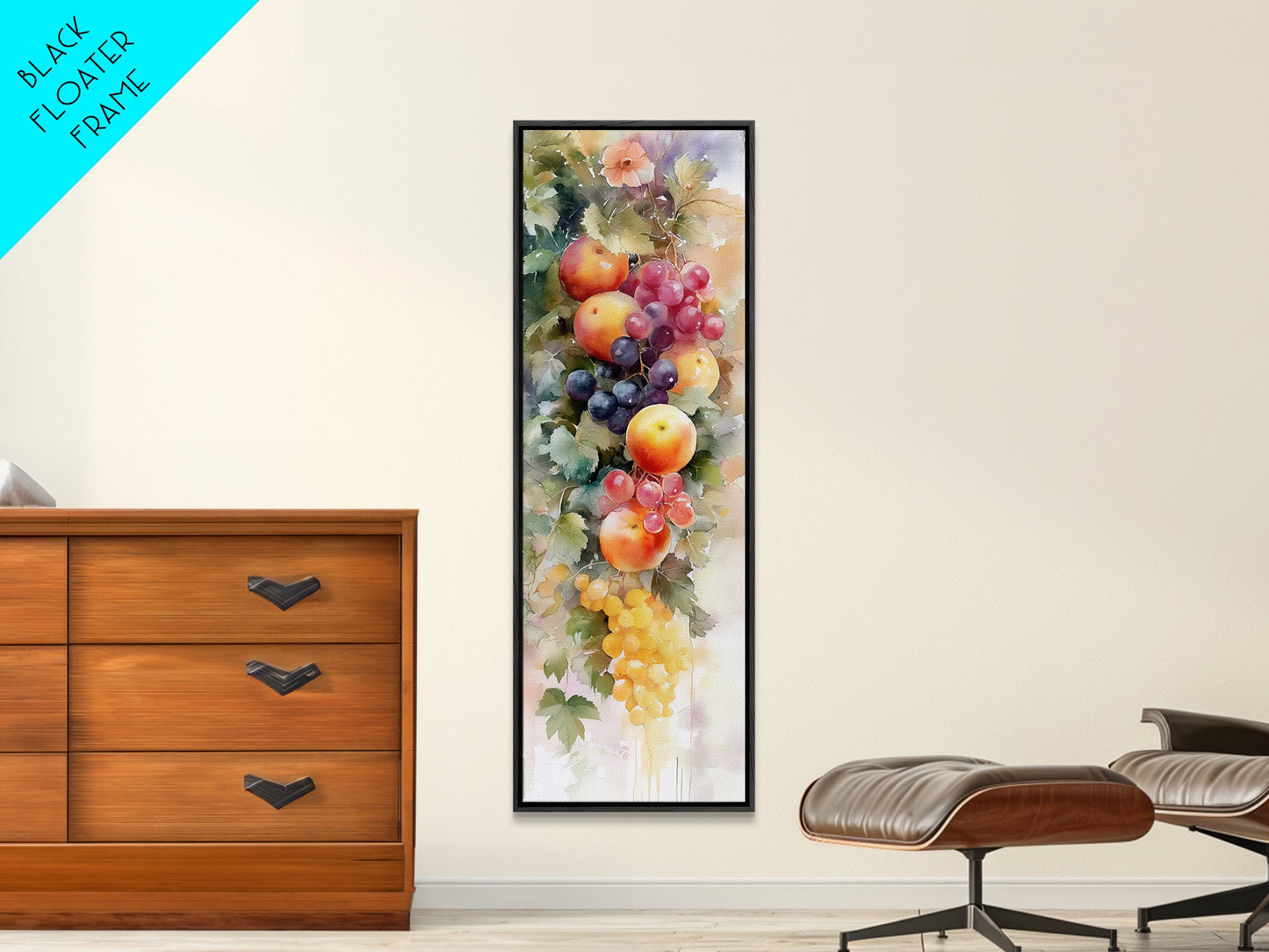 Vibrant Fruit Canvas Print with Grapes and Apples, Fall Rustic Kitchen Art, Farmhouse Vertical Living Room Wall Decor