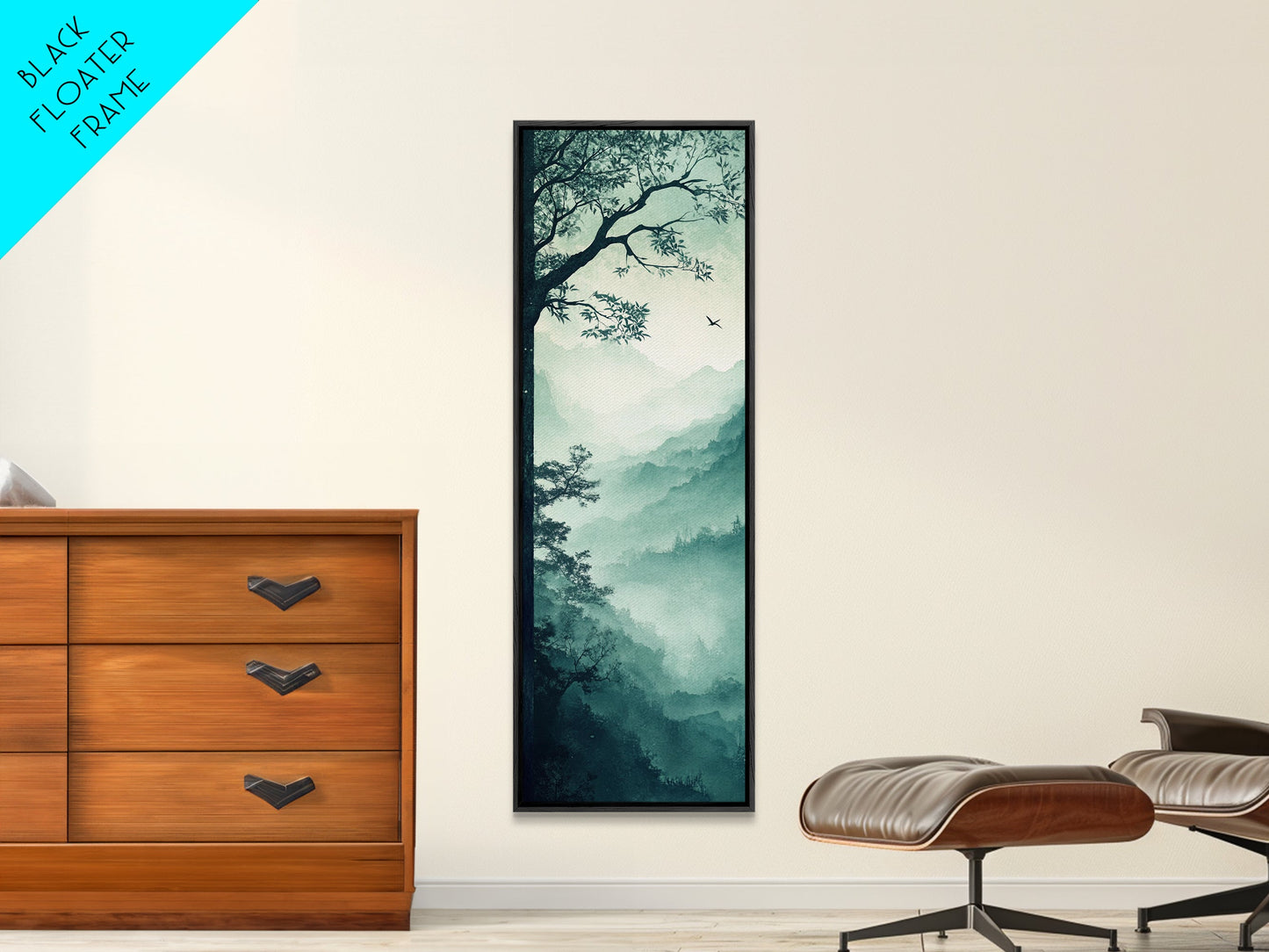 Misty Forest Panorama Framed Canvas Print Southwest Wall Art Vertical Nature Scene Above Couch Art Smoky Mountain Landscape