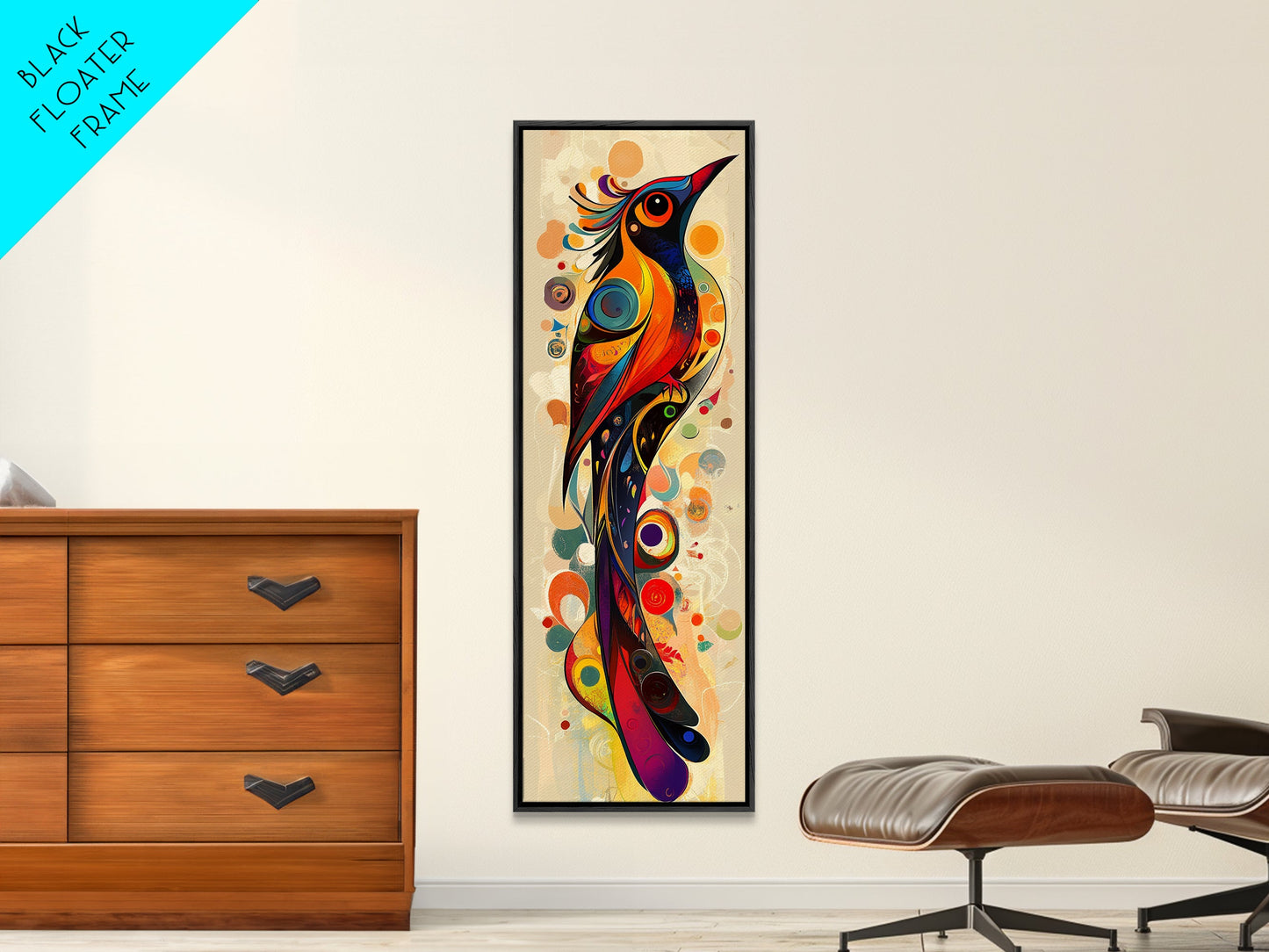 Bold Bird Design Framed Canvas Print Vibrant Peacock Wall Art Modern Whimsical Art Living Room Accent Bird Lover Gift Idea