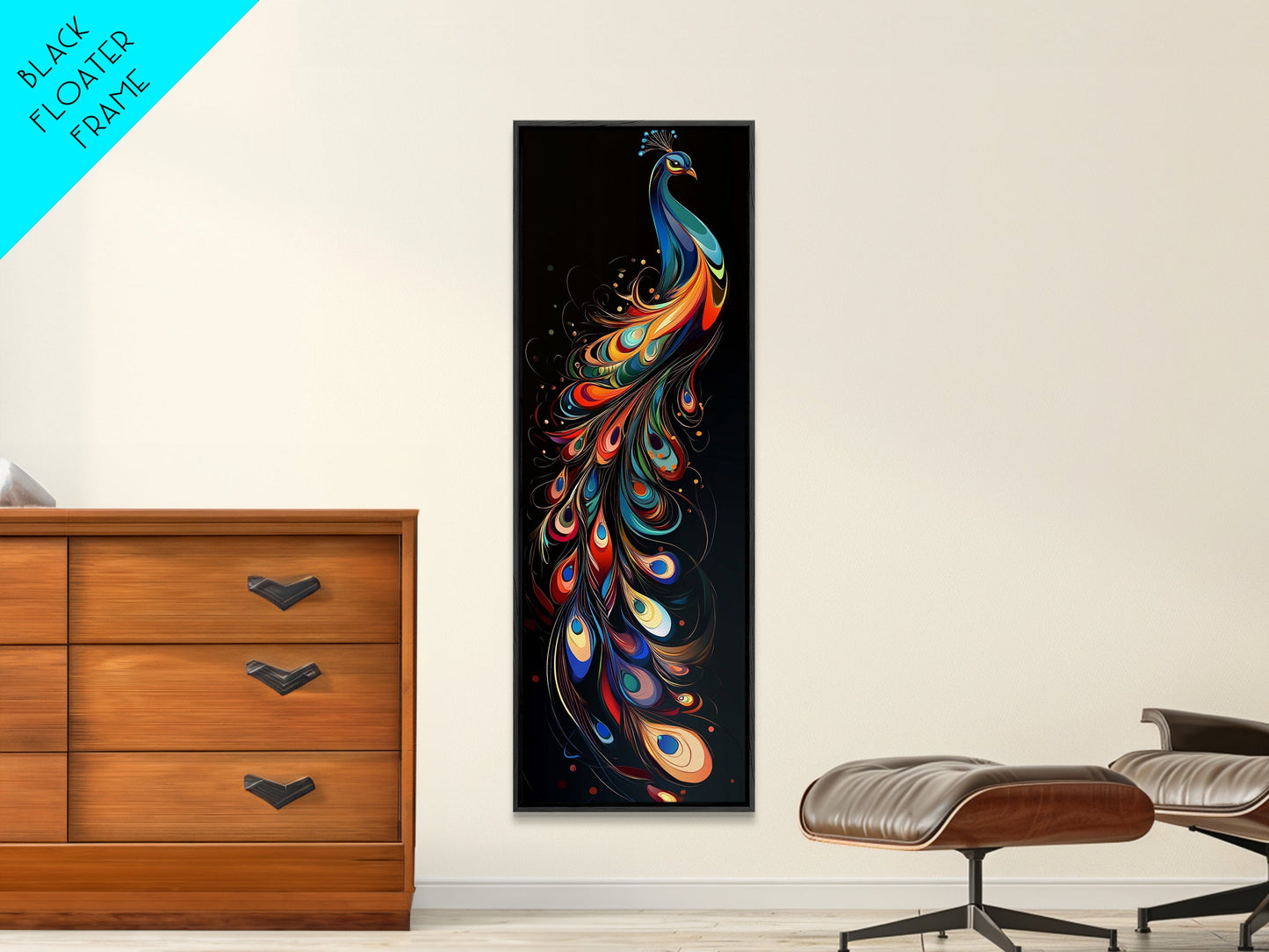 Whimsical Peacock Wall Art Canvas Print with Bold Modern Design and Boho Decor, Perfect Accent for Bedroom or Living Room Art