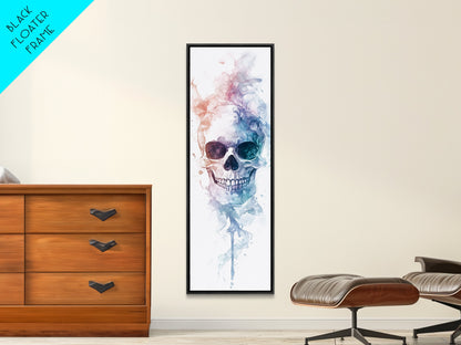 Skull Art Framed Canvas Print in Ethereal Watercolor Design, Halloween Decor and Moody Wall Art with Rustic Aesthetic Appeal
