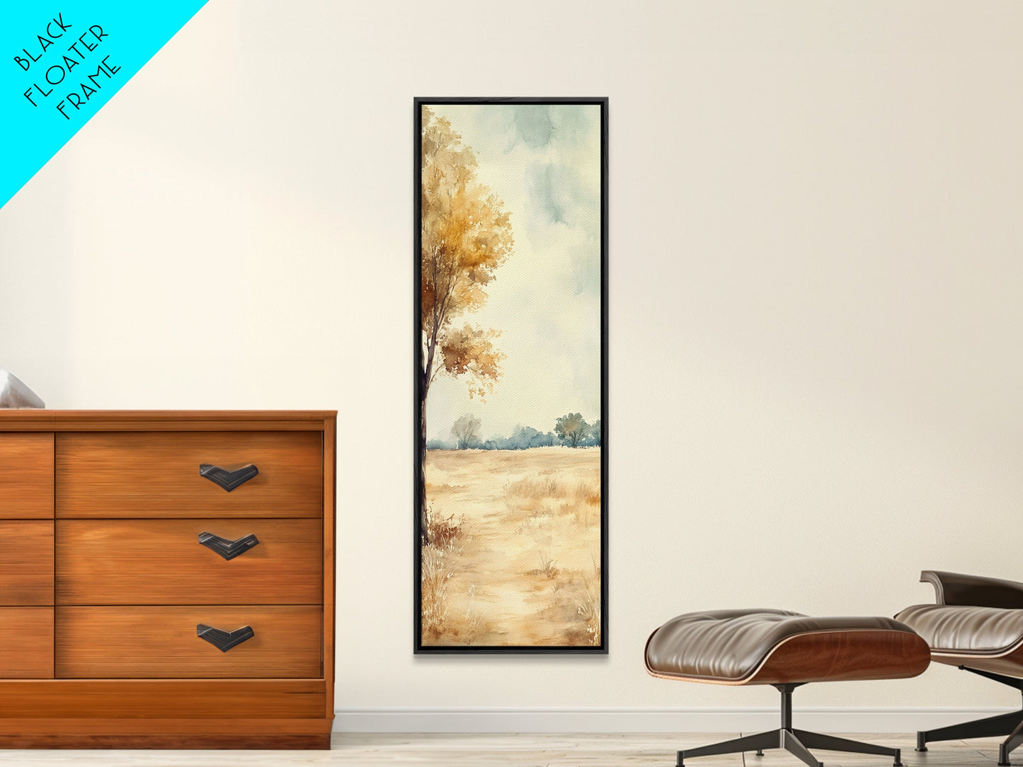 Framed Canvas Print of Oak Tree Art with Golden Autumn Leaves, Tall Skinny Art, Extra Wide Rustic Wall Art, Nature Gift Idea, Above Couch Decor