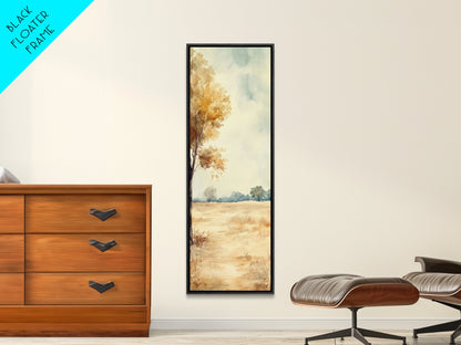 Framed Canvas Print of Oak Tree Art with Golden Autumn Leaves, Tall Skinny Art, Extra Wide Rustic Wall Art, Nature Gift Idea, Above Couch Decor
