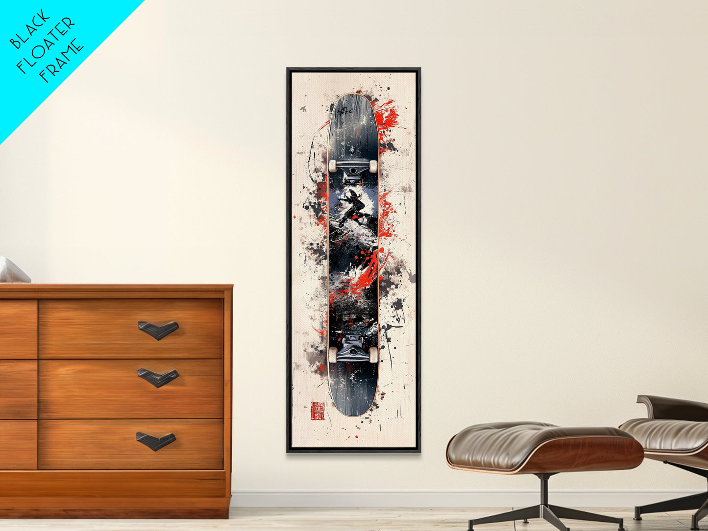 Graffiti Style Skateboard Canvas Print, Abstract Red and Black Wall Art, Urban Skateboard Art, Gift Idea for Living Room or Bedroom