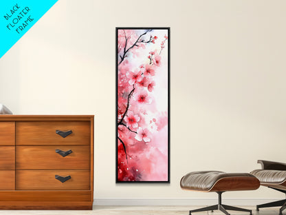 Cherry Blossom Framed Canvas Print, Japanese Inspired Wall Art, Pink Botanical Artwork, Minimalist Living Room Decor, Gift Idea