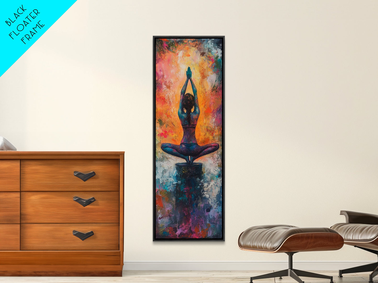 Yoga Art Framed Canvas Print Meditation Decor Zen Wall Art Vibrant Painting Vertical Art for Bedroom or Yoga Room