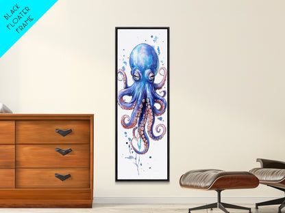 Blue Octopus Art Framed Canvas Print Vibrant Marine Life Decor Whimsical Coastal Nautical Artwork Living Room Statement Piece