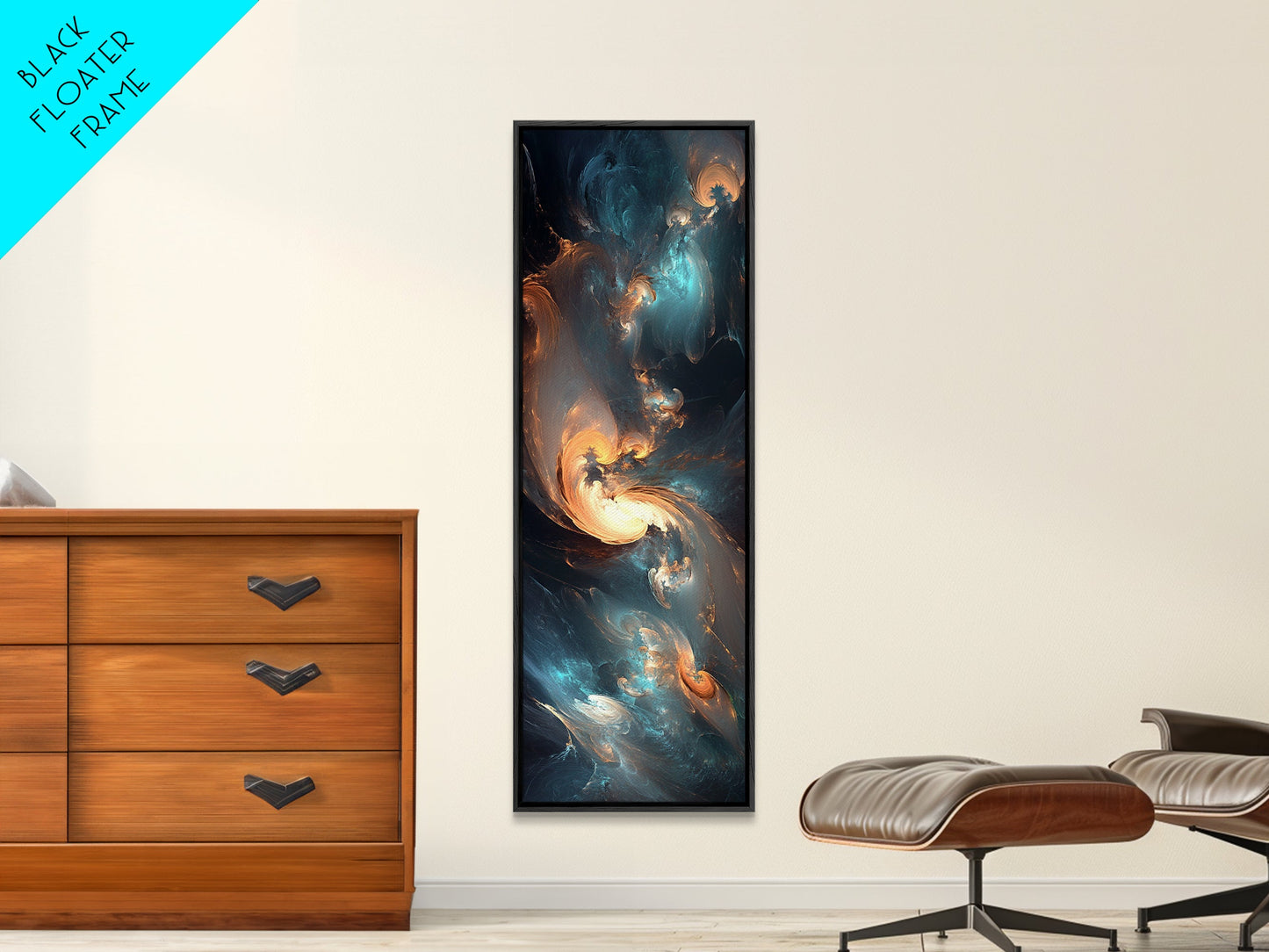 Radiant Sky Abstract Blue Wall Art Framed Canvas Print Coastal Decor Moody Wall Art Extra Wide Art Horizontal Panoramic