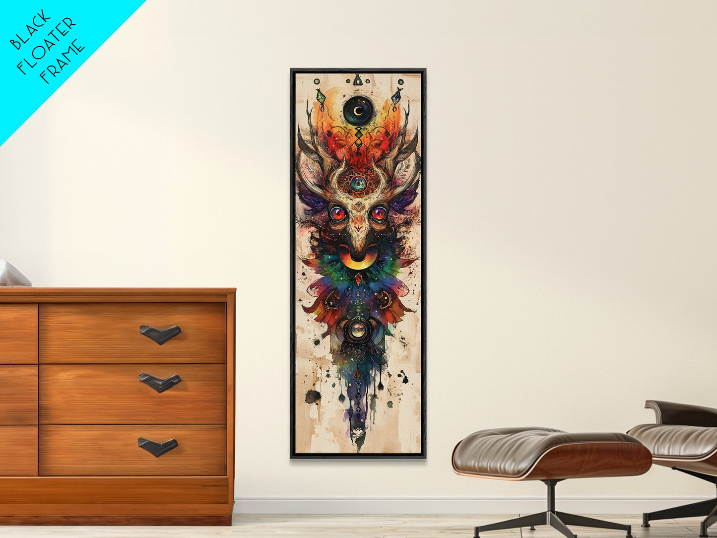 Enchanted Deer Canvas Print Featuring Sacred Geometry, Vibrant Color Palette, Boho Art And Ideal Living Room Rustic Wall Decor