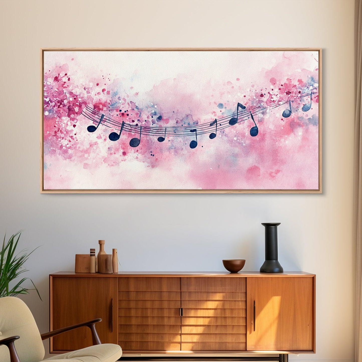 Music Notes Canvas Print Pink Abstract Art Musical Gift Idea Therapy Room Decor Boho Minimalist Wall Art Living Room Accent