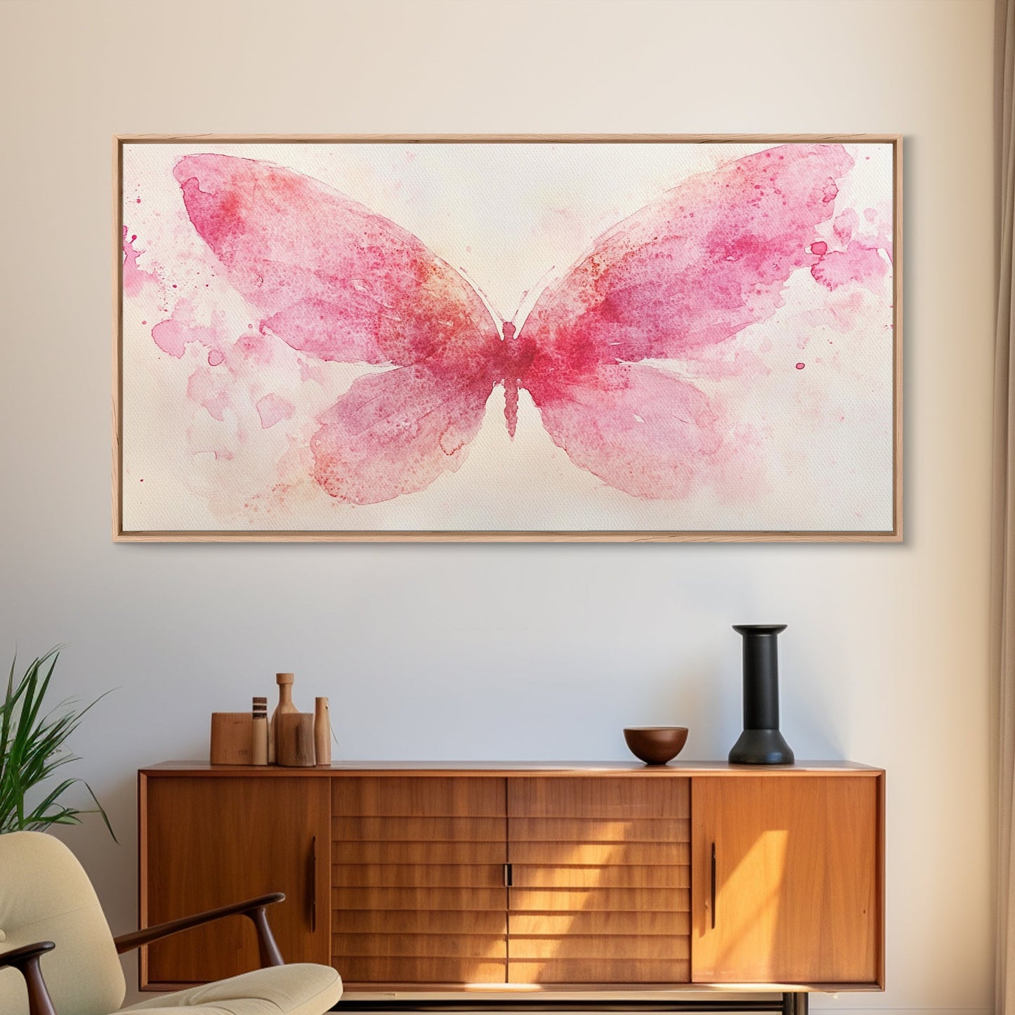 Pink Butterfly Canvas Print Whimsical Art Light Pink Wall Art Angel Art Prints Above Bed Wall Art Bedroom Decor Gift Idea