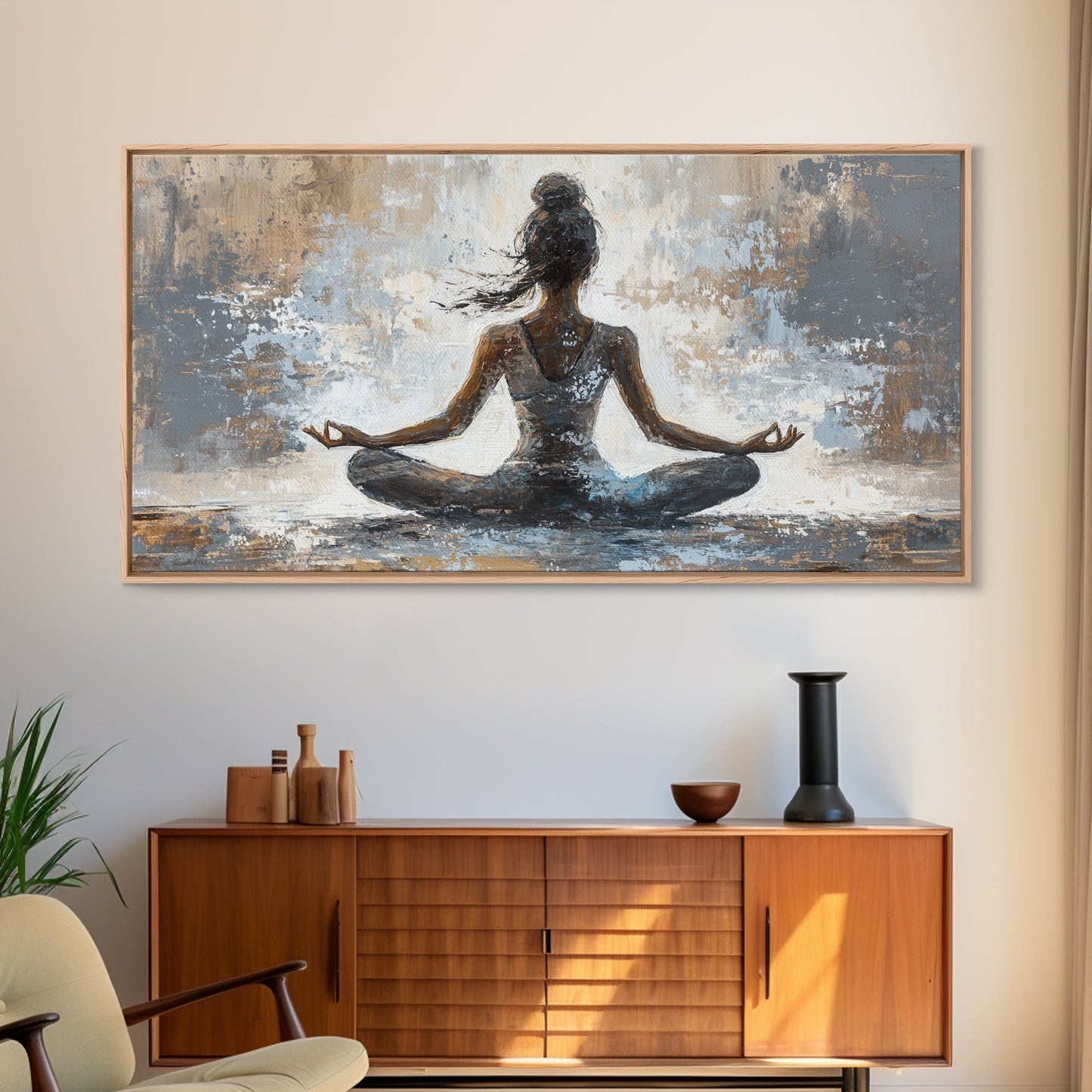 Yoga Pose Canvas Print Zen Abstract Meditation Wall Art Neutral Living Room Modern Therapy Art Gift Idea Unique Minimalist Decor