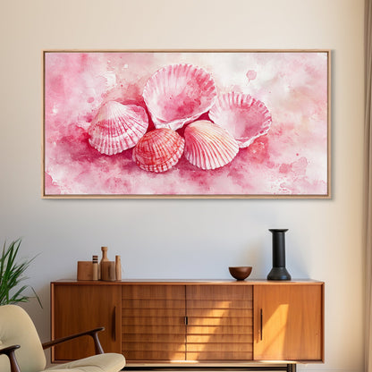 Coastal Shell Canvas Print | Pink Coastal Cowgirl Wall Art | Nautical Inspired Decor | Beach Themed Framed Artwork | Living Room Art