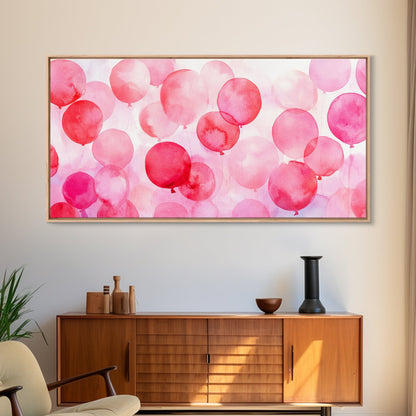 Pink Balloon Canvas Print - Light Pink Wall Art Boho Birthday Celebration Art Minimalist Decor Living Room Horizontal Art