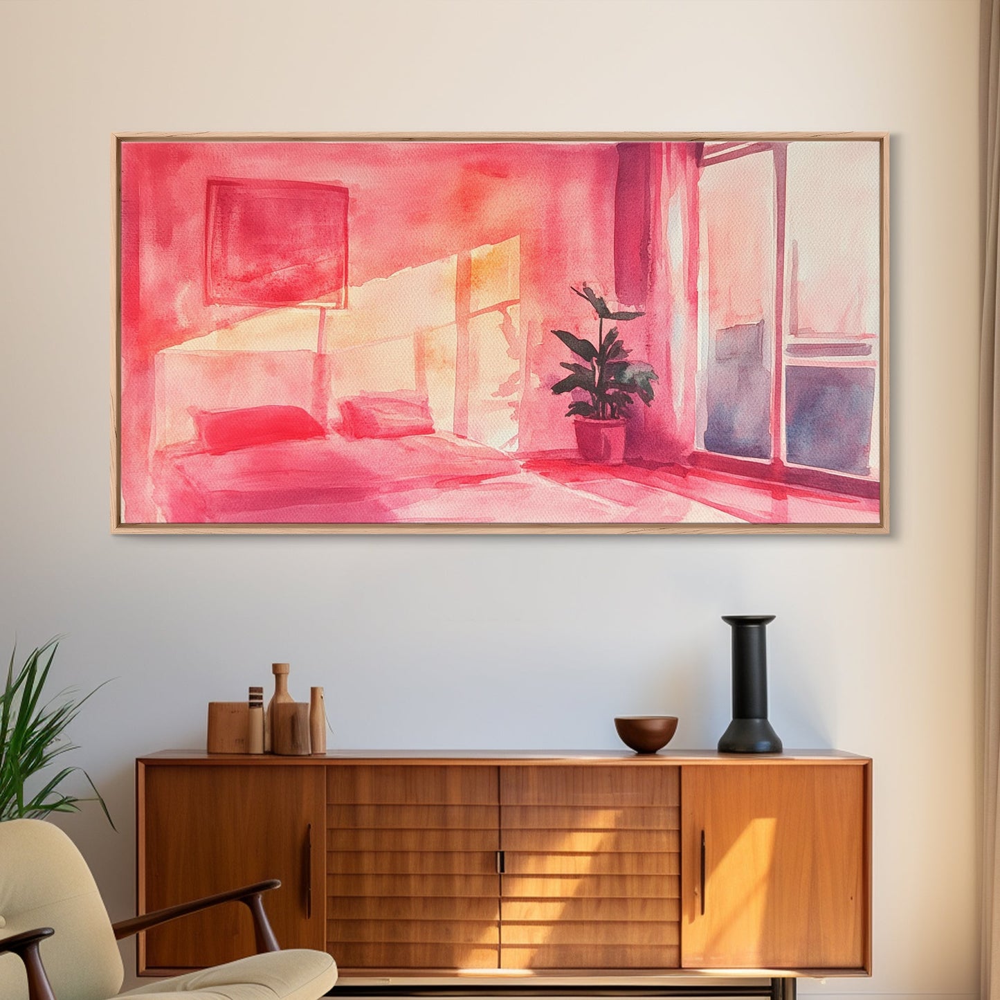 Sunny Bedroom Canvas Print Light Pink Wall Art Minimalist Decor Cherry Wall Art Therapy Art Rustic Bedroom Art Boho Art Gift Idea