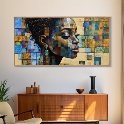Afrozentrische Wandkunst, gerahmter Leinwanddruck, geometrische afrikanische Kunst, ausdrucksstarke Wohnzimmerdekoration, einzigartige Geschenkidee für stimmungsvolle Kunst, afrikanischer Kunstdruck