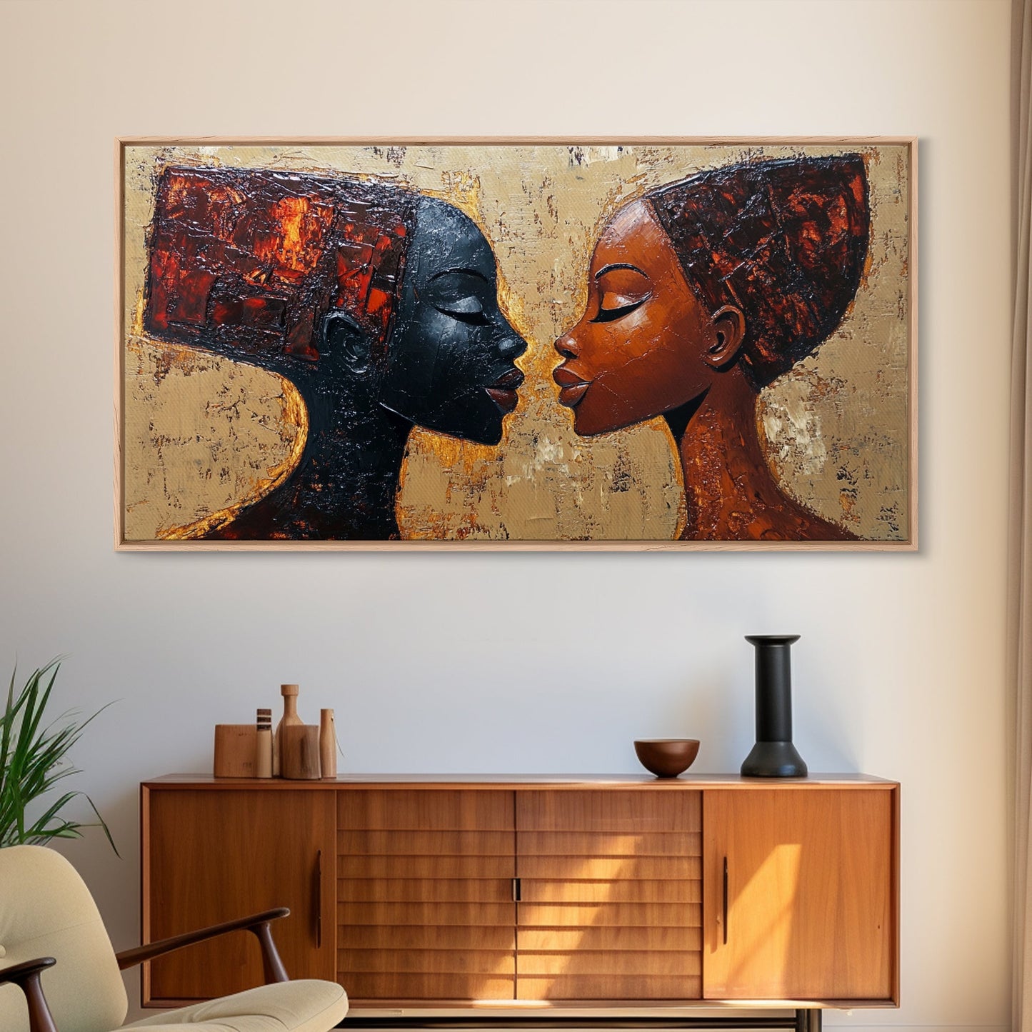 Bold African Women Framed Canvas Print, Afrocentric Art Wall Decor, Moody Bedroom Art, Unique Living Room Art Gift Idea