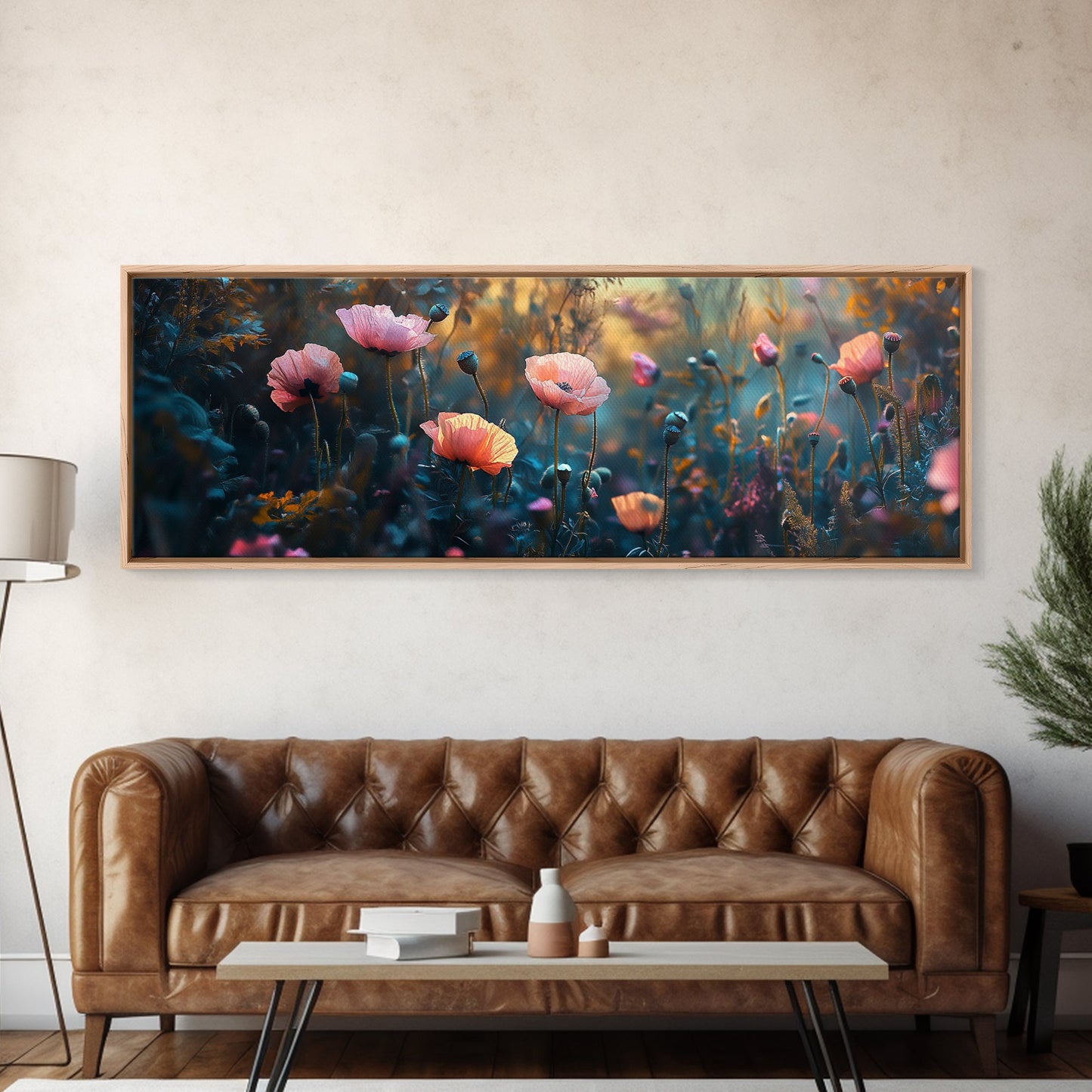 Twilight Wildflower Canvas Print Moody Art Poppy Painting Botanical Wall Art Whimsical Living Room Autumn Rustic Floral Decor