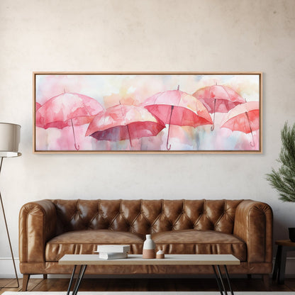 Umbrella Canvas Print Featuring Light Pink Abstract Art, Boho Minimalist Decor, Romantic Living Room or Guest Room Coastal Wall Art