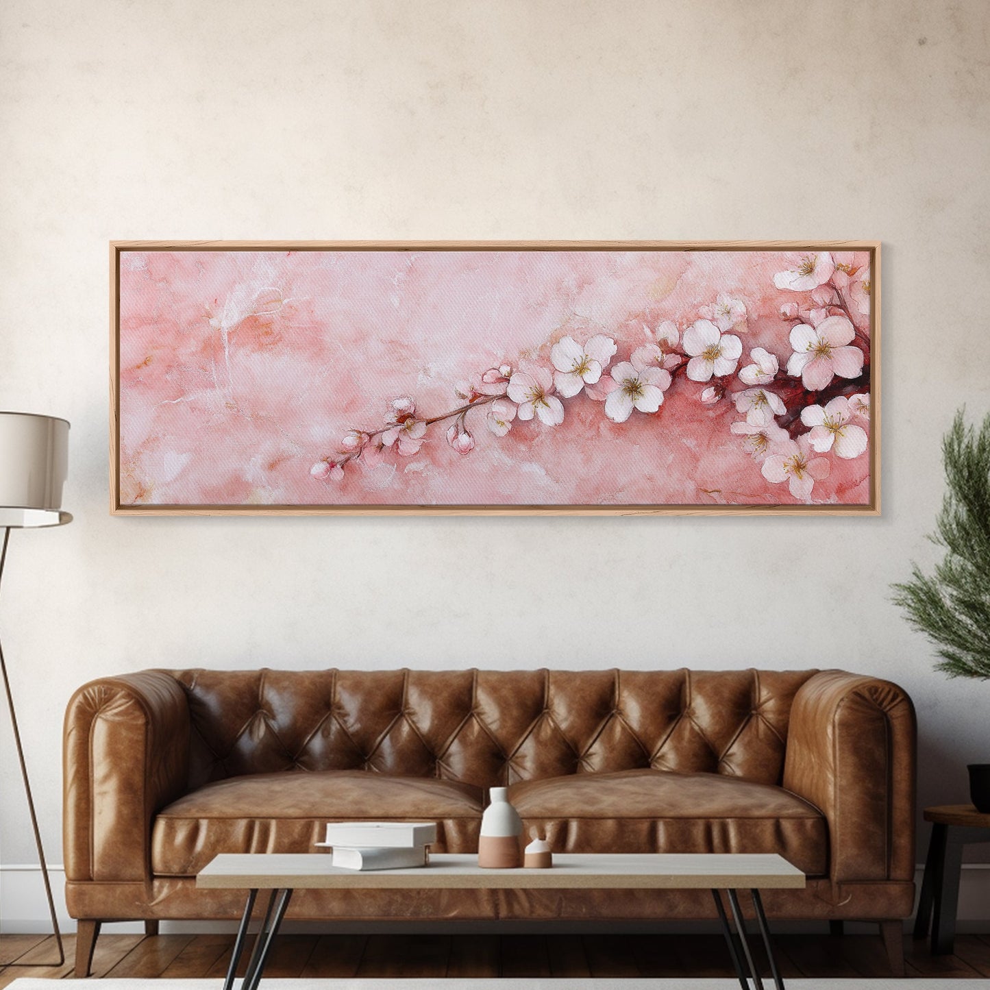 Cherry Blossom Branch Canvas Print, Light Pink Wall Art, Botanical Art, Bedroom Decor, Spring Floral Art, Rustic Wall Art