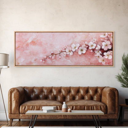 Cherry Blossom Branch Canvas Print, Light Pink Wall Art, Botanical Art, Bedroom Decor, Spring Floral Art, Rustic Wall Art