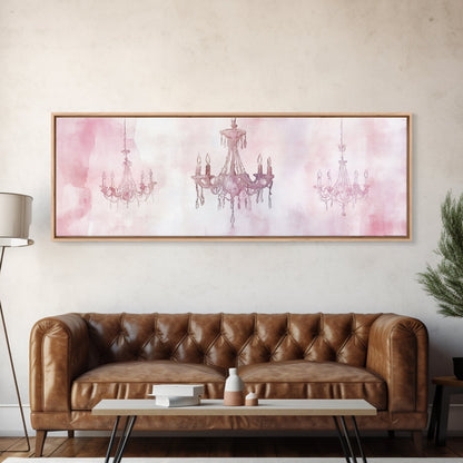 Elegant Chandelier Art Framed Canvas Print Light Pink Wall Art Minimalist Décor Horizontal Art Bedroom Living Room Gift Idea