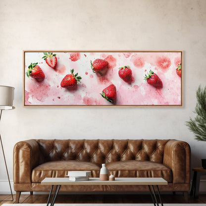 Strawberry Fruit Kitchen Art Framed Canvas Print Rustic Decor Horizontal Wall Art Living Room Art Whimsical Botanical Prints