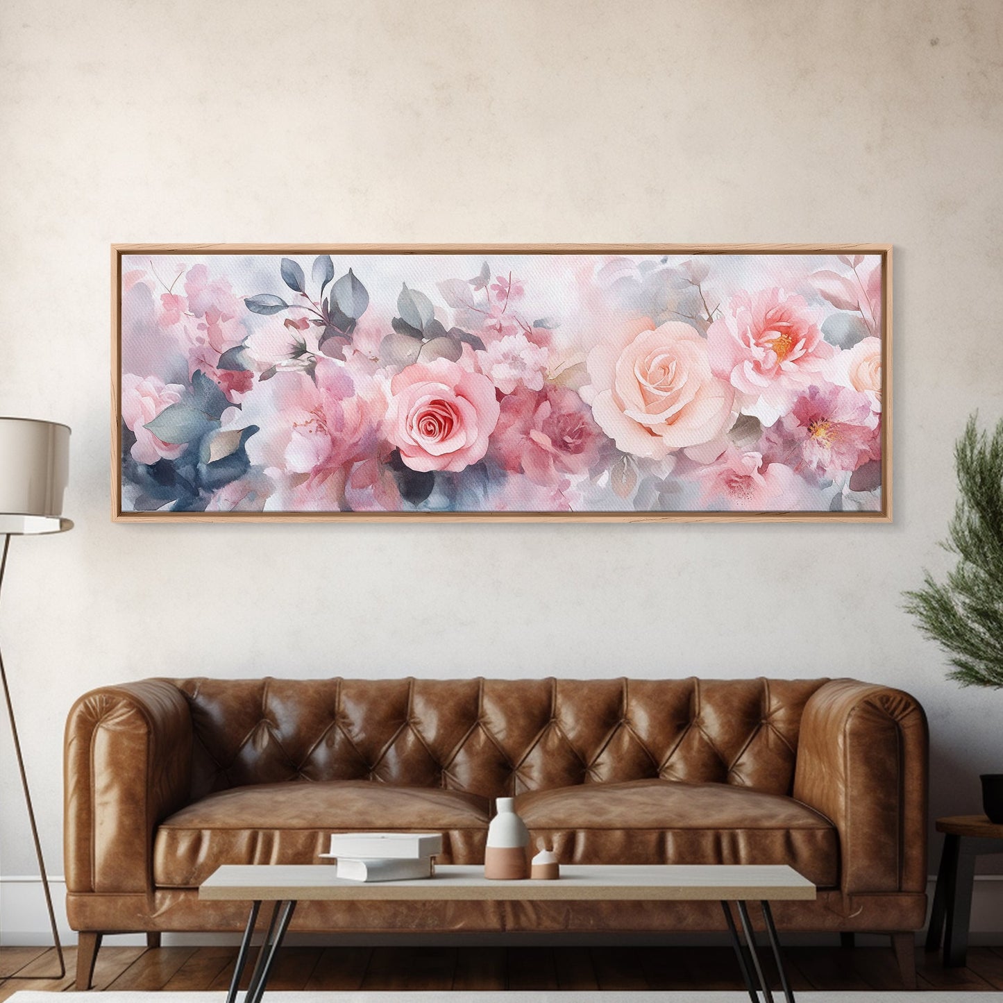 Floral Bloom Canvas Print, Rose Painting with Soft Pastel Tones, Romantic Botanical Prints for Bedroom or Guest Room Decor