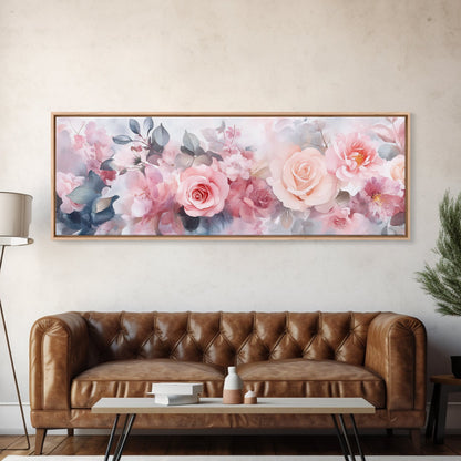 Floral Bloom Canvas Print, Rose Painting with Soft Pastel Tones, Romantic Botanical Prints for Bedroom or Guest Room Decor