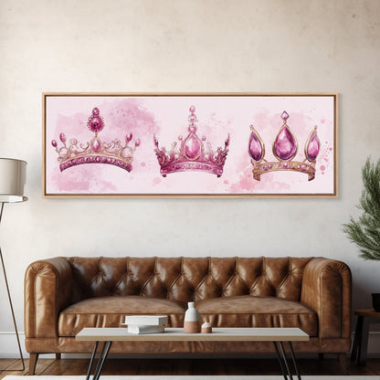 Pink Regal Crowns Canvas Print Gemstone Painting Royal Artwork Pink Abstract Art Above Bed Wall Art Feminine Glam Room Decor Gift