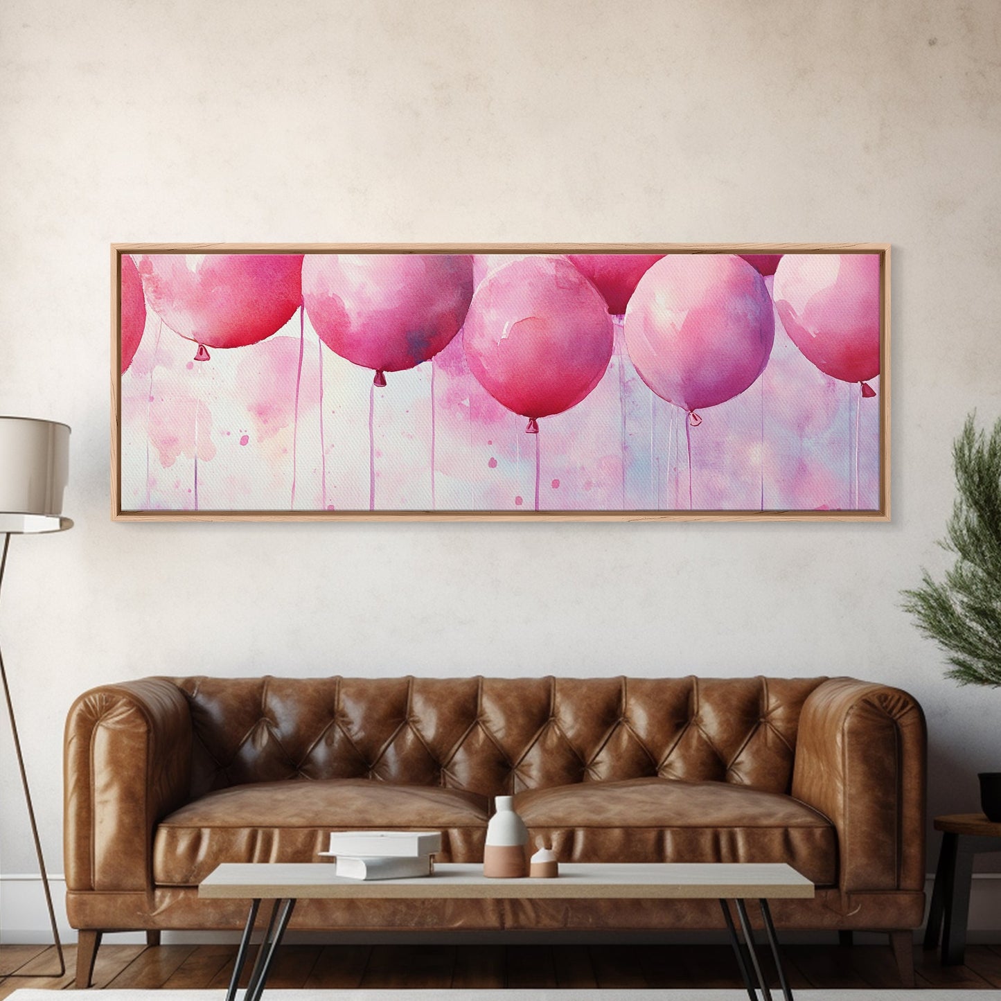 Balloon Party Canvas Print Whimsical Art Pink Abstract Art Light Pink Wall Art Above Sofa Decor Fun Kids Room Artwork Gift Idea